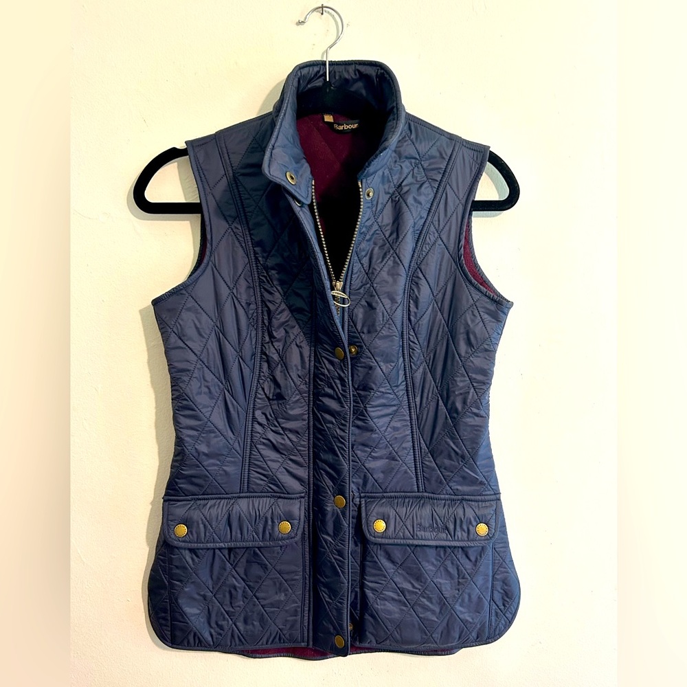 Barbour Navy Quilted Vest with Burgundy Lining